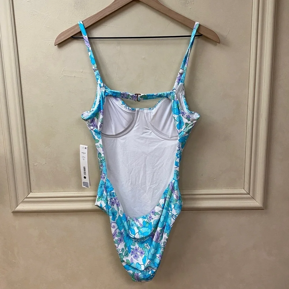 New! Aqua Smocked Underwire One Piece Swimsuit
